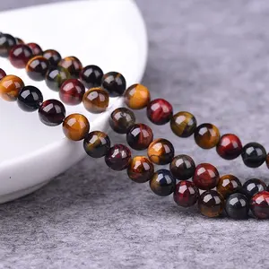 Natural Colourful Tiger Eye Gemstone Smooth Round Loose Beads For DIY Jewelry Making Desig Handmade Crafts Bracelet, Necklace, Earrings AAA Quality 15.5 Inches Long, Semi Precious Stone, Spacer beads