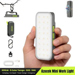 Azocek Portable Mini Work Light, 600 Lumen Rechargeable LED Camping Lantern with 5 Color Temps, Magnetic Base & SOS Mode – Pocket Size for Hiking, Car Repair, Power Outage Emergency, Type-C Fast Charge