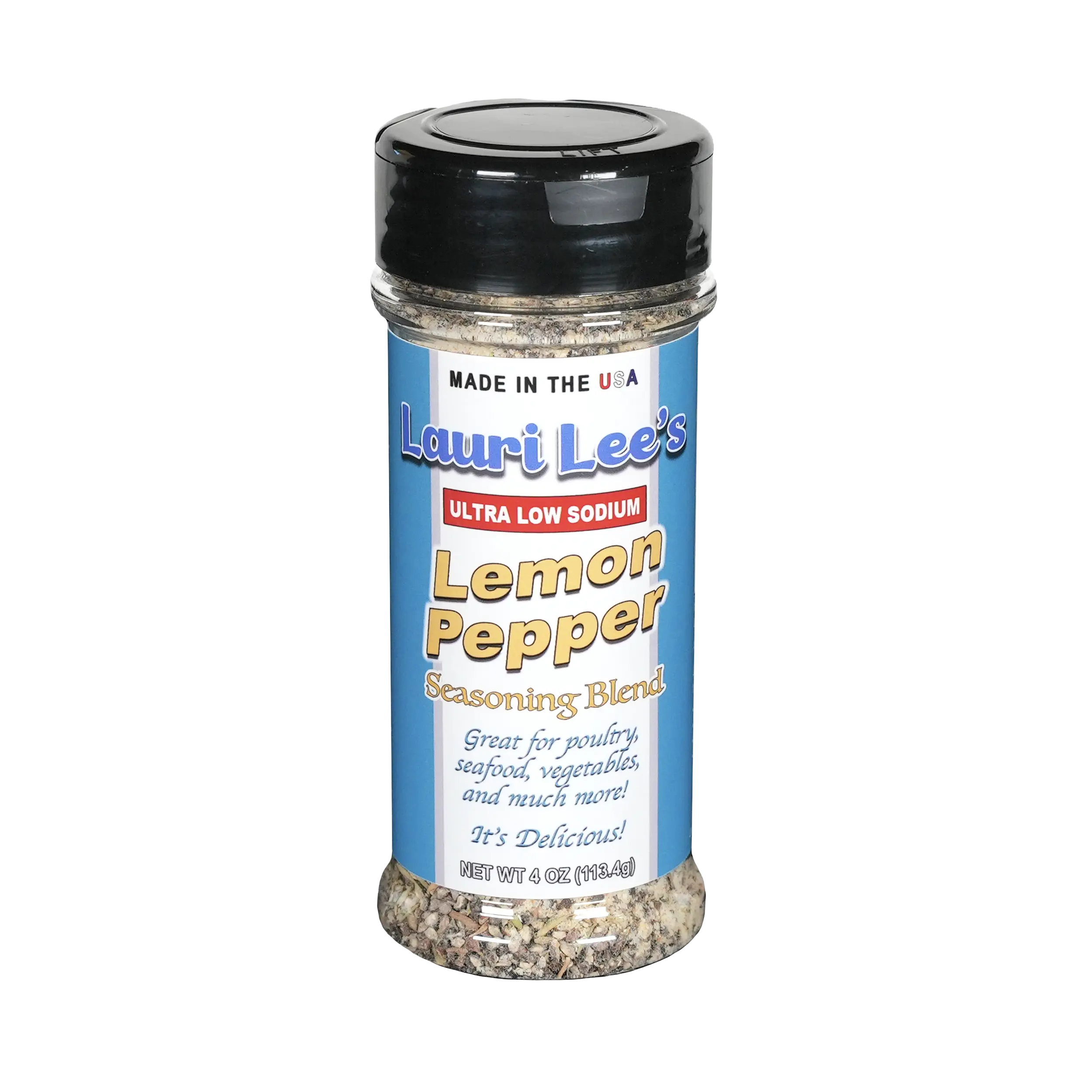 Lauri Lee's Ultra Low Sodium Lemon Pepper Seasoning Blend - 32mg Sodium Per Serving - Fantastic on Poultry, Seafood, Salads, Vegetables, and More! - Made in USA