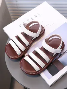 Fashion Flat Sandals, Comfortable Toe-Exposed Design, Soft Non-Slip Sole, Magic Tape Closure, Summer Outdoor Shoes, PU Leather Sandals