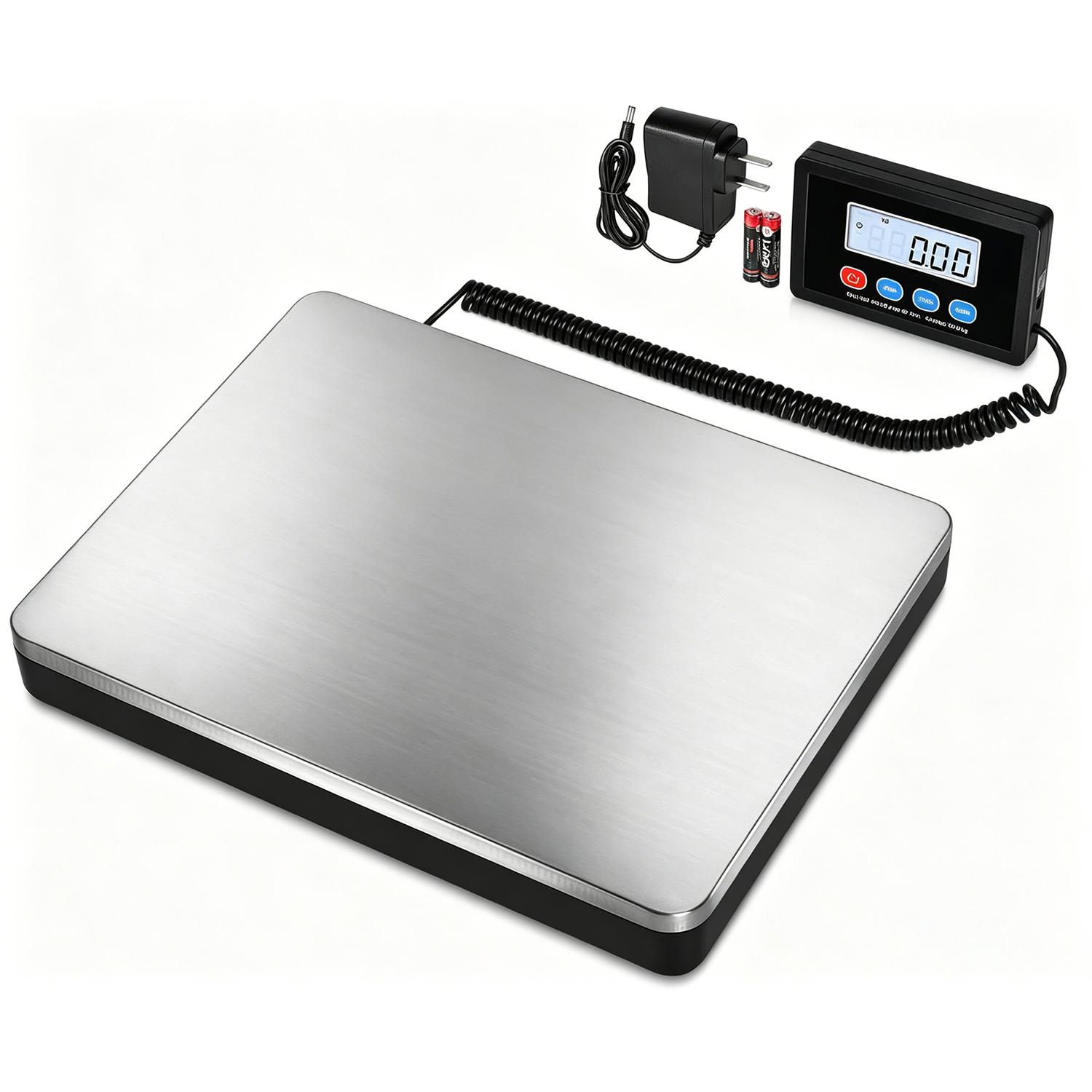 Digital Shipping Scale 200kg/440lb with 10g Accuracy, Stainless Steel Platform Postal Scale with Hold/Tare Function, Luggage Parcel Express Courier Pet Scale for Packages Small Business, Battery & AC/DC Adapter Powered