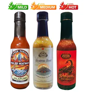 Pepper Paradise 3 Pack Jalapeno. Ghost Pepper & Trinidad Scorpion 3 bottles, 5 fl oz Each, Mild Medium Hot