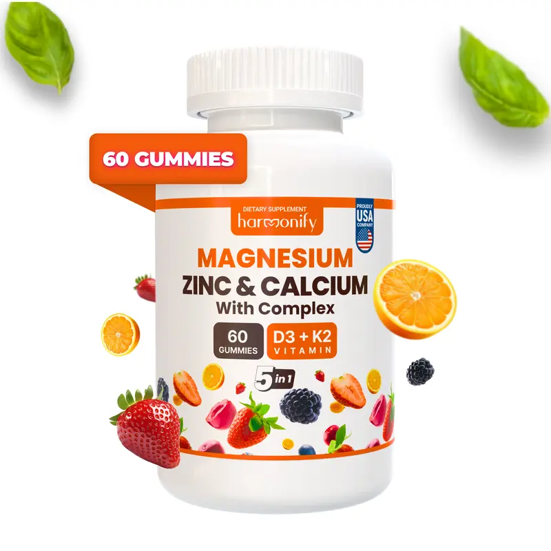 HARMONIFY Magnesium Calcium Zinc with Vitamin D3 & K2 Supplement for Bone Strength & Muscle Function, Women and Men, 30 Days Serving vitaminas Healthcare Fitness Dietary Edible