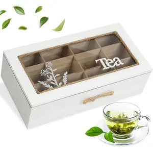 Wood Tea Box, 12 Compartments Tea Organizers and Storage, Rustic Teabag Holder Organizer for Tea Bags for Countertop Kitchen Cabinet Pantry