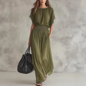 2026 new summer cross-border European and American foreign trade independent station chiffon waist collection elegant exquisite long dress