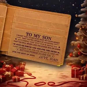 Mom & Dad to Son Walletengraved Wallet for Son-Leather Wallet-Mens Wallet-Christmas Gift-Birthday Gift-Gift for Son Card Holder RFID Blocking Bifold Wallet Black Lightweight Durable Classic