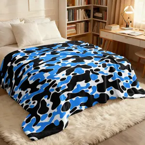 Blue Print Flannel Blanket, Soft Bedroom Sofa Cover, Multi-Purpose Bed Couch Chair Living Room Decor, Unique Gift for All