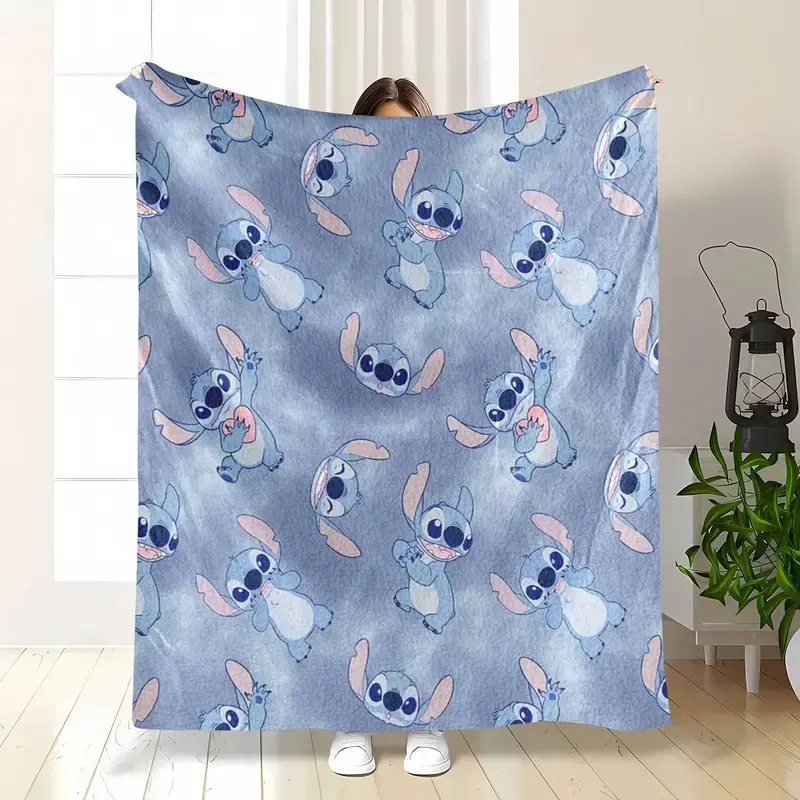 [SummerVibes] DISNEY CLASSIC Stitch Flannel Blanket, Soft Warm Throw Nap Blanket for Sofa, Office, Bed, Camping Travel, Perfect Gift