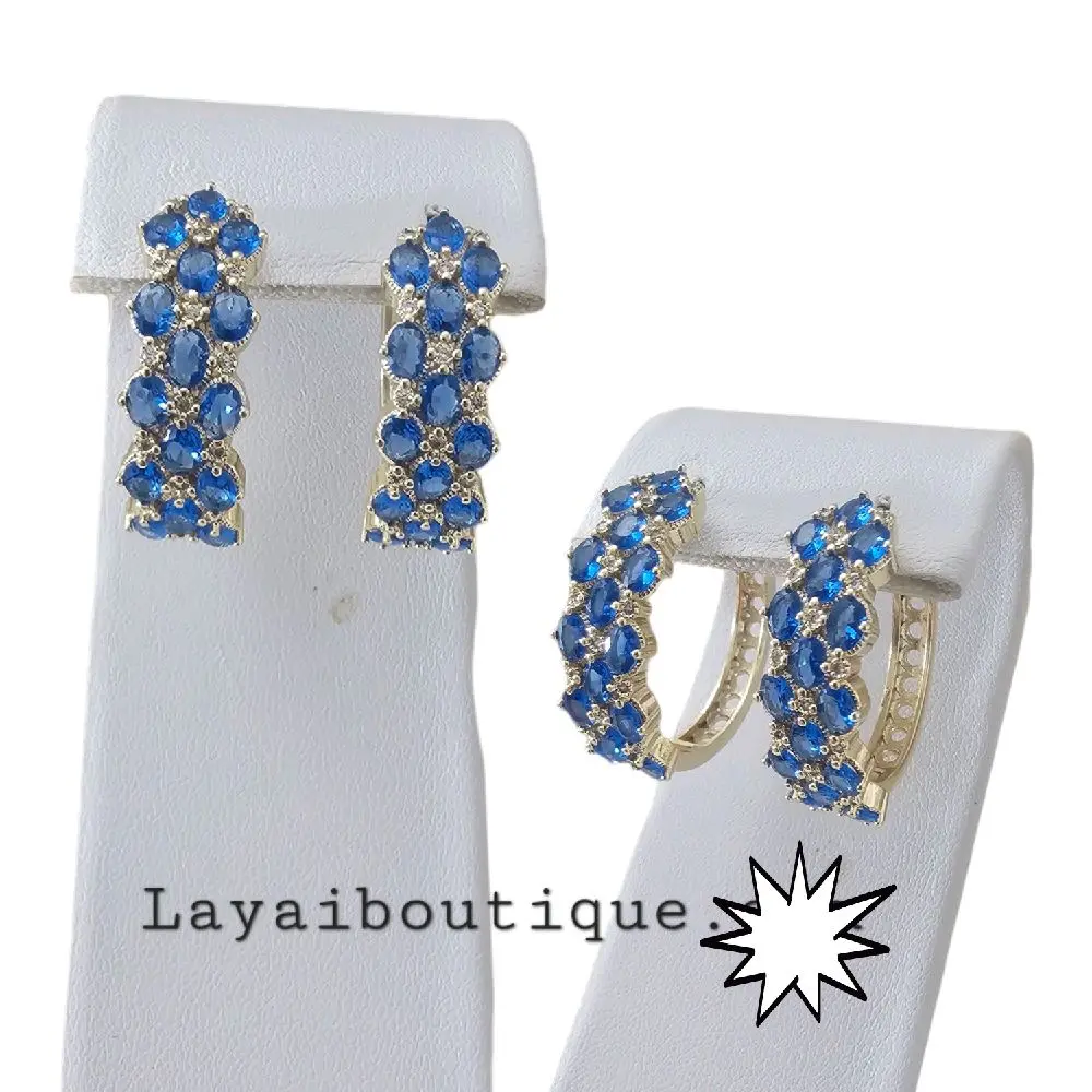 LaYaiBoutique #1226 Blue Stone Earring Gold Laminated HIGH Quality.