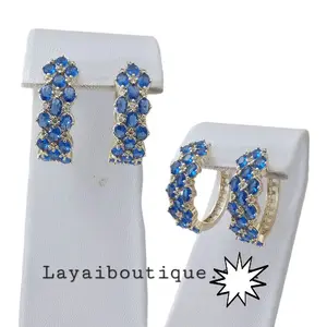 LaYaiBoutique #1226 Blue Stone Earring Gold Laminated HIGH Quality.