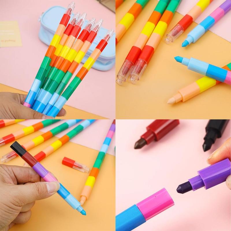 30 Packs Rainbow Buildable Design Crayons, 12-Color Stackable Crayons ...