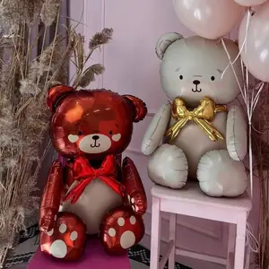 Nude Bear Foil Balloon with Gold Bow Tie, Latex Balloons for Wedding, Birthday, Anniversary, Party Decorations, Reusable Holiday Supplies