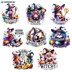 8-Piece Heat Transfer Vinyl Set, Creative Witch Kitchen Magic Theme Iron-Ons, Durable & Vibrant Handcraft Designs for Halloween DIY Crafts, DIY Craft Embellishments