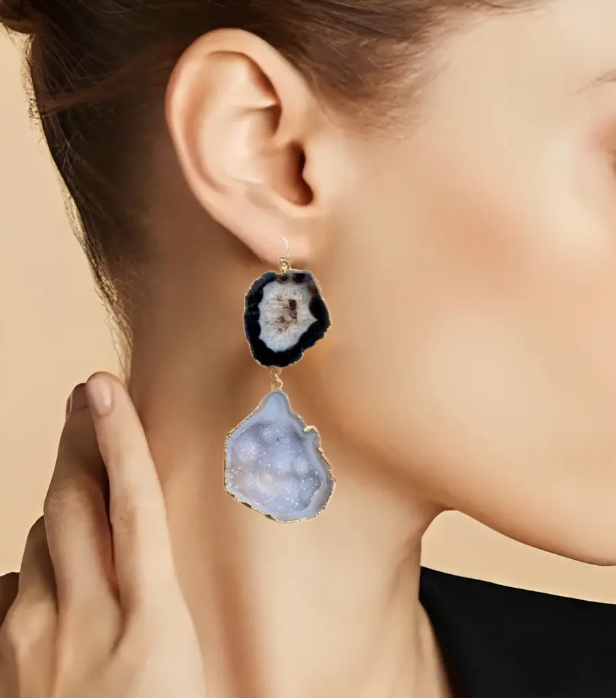 Greta-Brown and Gray Geode Earrings