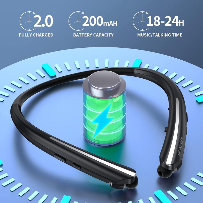 Bluetooth Headphones Retractable Neckband, Bluetooth Headset with Microphone Vibration Call, Stereo Noise Cancelling Earphones for Workout Sports Driving (Black)