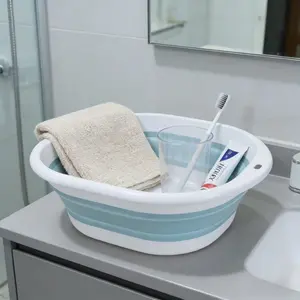 Foldable Lightweight Portable Plastic Basin with Hanging Hole Design, Hangable, Space Saving, Ideal for Face Washing, Travel, Camping, Dormitory, Bathroom