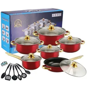 Stainless Heavy Steel Pots and Pans Set 12PCS/18PCS Ktichen Stainless Steel Nonstick Cookware Set with Glass Lids Full Clad Cooking Set with Stay-Cool Handles Dishwasher Safe Compatible with All Stovetops E