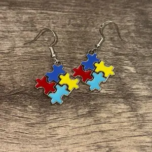 Autism Awareness Colorful Puzzle Piece Earrings for Awareness Support