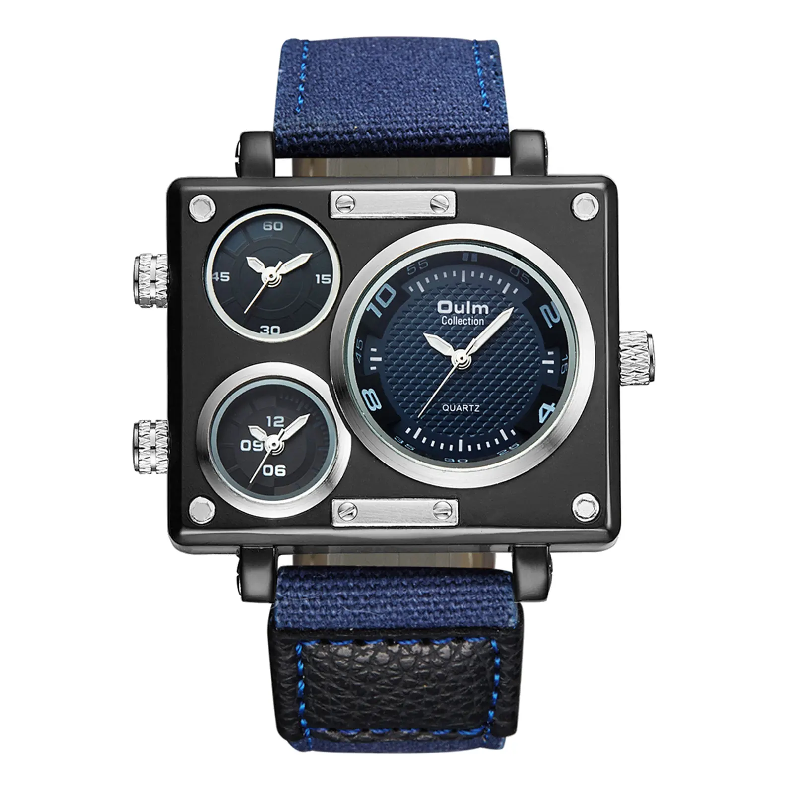 OIDEA Men's Square Rectangular Quartz Watch - Triple Time Zone, Lychee Pattern PU Band, Hardened Glass, 1ATM Business Dress Watch, Rectangular Quartz Watches