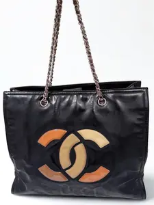 Pre-owned CHANEL Leather Tote Bags Shoulder Bags Orange Coco Mark Black Caviar Shoulder Bag
