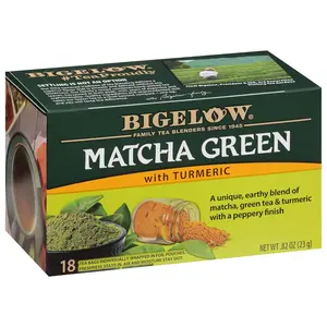 Bigelow Matcha Green Tea with Turmeric – 18 Total Tea Bags Smooth Green Tea Earthy Turmeric • Caffeinated Wellness Natural  matcha powder loaded tea