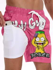 Cute Simpson Clown Two-In-One Quick-Dry Shorts, Inner Lining, Side Phone Pocket, Street Style Vacation Swimwear