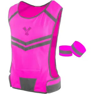 Reflective Running Vest with Pocket & 2 Bands with High visibility for Night Running, Walking & Cycling