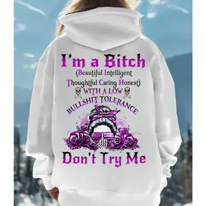Bad Girl Attitude Hoodie – Purple Skull, I’m a B, Low Bullshit Tolerance, Don’t Try Me Skull & Purple Roses Sweatshirt