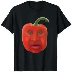 Peppa Mane Red Pepper Meme T-Shirt Featuring Funny Face Design and Bold Cartoon Humor Style Cotton Graphic Menswear Tops for Casual Wear Signature