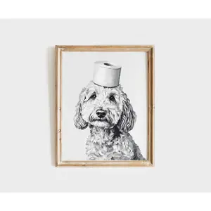 Goldendoodle Wall Art | Dog Bathroom Decor | Goldendoodle Gift | Animal Wall Art | Black and White Dog Print | Bathroom