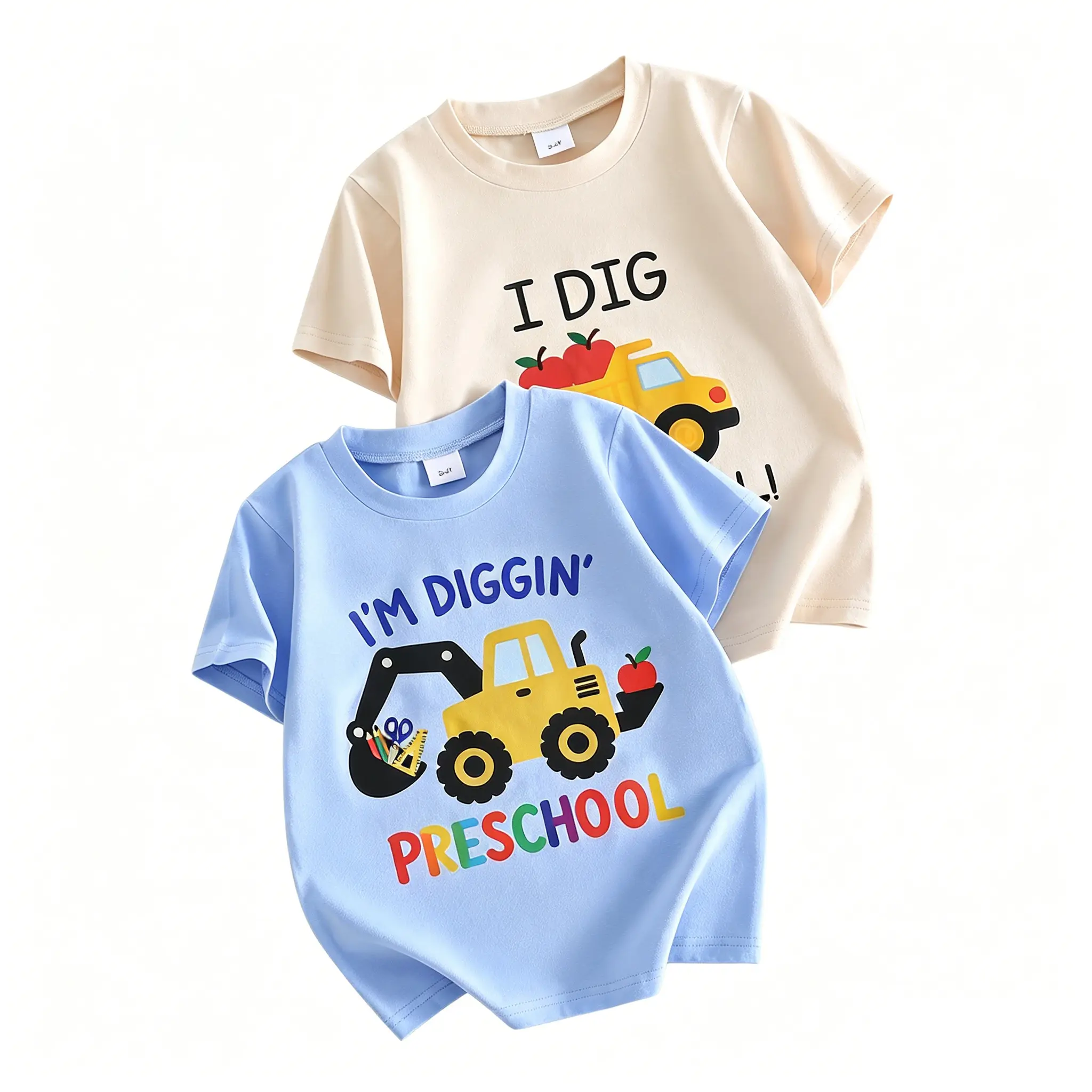 Toddler Baby Little Boys Back to School T Shirt Adorable Letter Truck Print Short Sleeve Summer Tops 1-6 Years