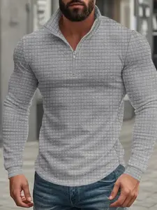 Men's Knitted Jacquard Half-Zip Pullover Hoodie, Casual Fitting Design, Comfortable Fashion, Daily Wear, Autumn Choice