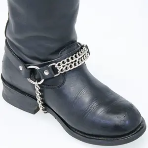 JAMIN LEATHER® Curb Chain Boot Straps #BS2209VCK Black Leather Buckle Strap for Comfort and Durable Footwear