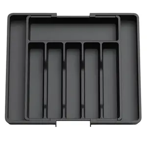 Expandable Silverware Drawer Organizer – Adjustable Cutlery Tray for Forks, Spoons & Utensils – Multipurpose Kitchen Storage Solution – Black, Medium Size