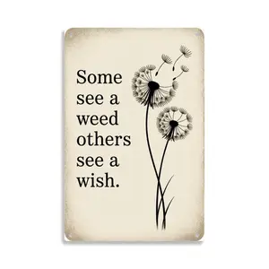 Dandelion Wish Quote Metal Tin Sign， Vintage Dandelion Flower with Inspirational Quote Metal Sign Print Aesthetic Room Decoration for Home Bedroom Kitchen Bar Dorm Bathroom Wall Decor 8 X 12 Inch