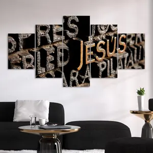 Jesus Letter Pattern Canvas Unframed Painting, 5 Counts/set Modern Abstract Design Art Poster, Quote Prints, Wall Art Decor for Home Living Room Bedroom Office, Ornaments