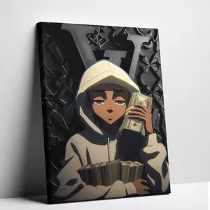 Riley Freeman's money-themed canvas wall art 'A Stack of Cash' is the ultimate choice for male spaces decorated by hip-hop and anime enthusiasts, and also a perfect choice for modern rooms.