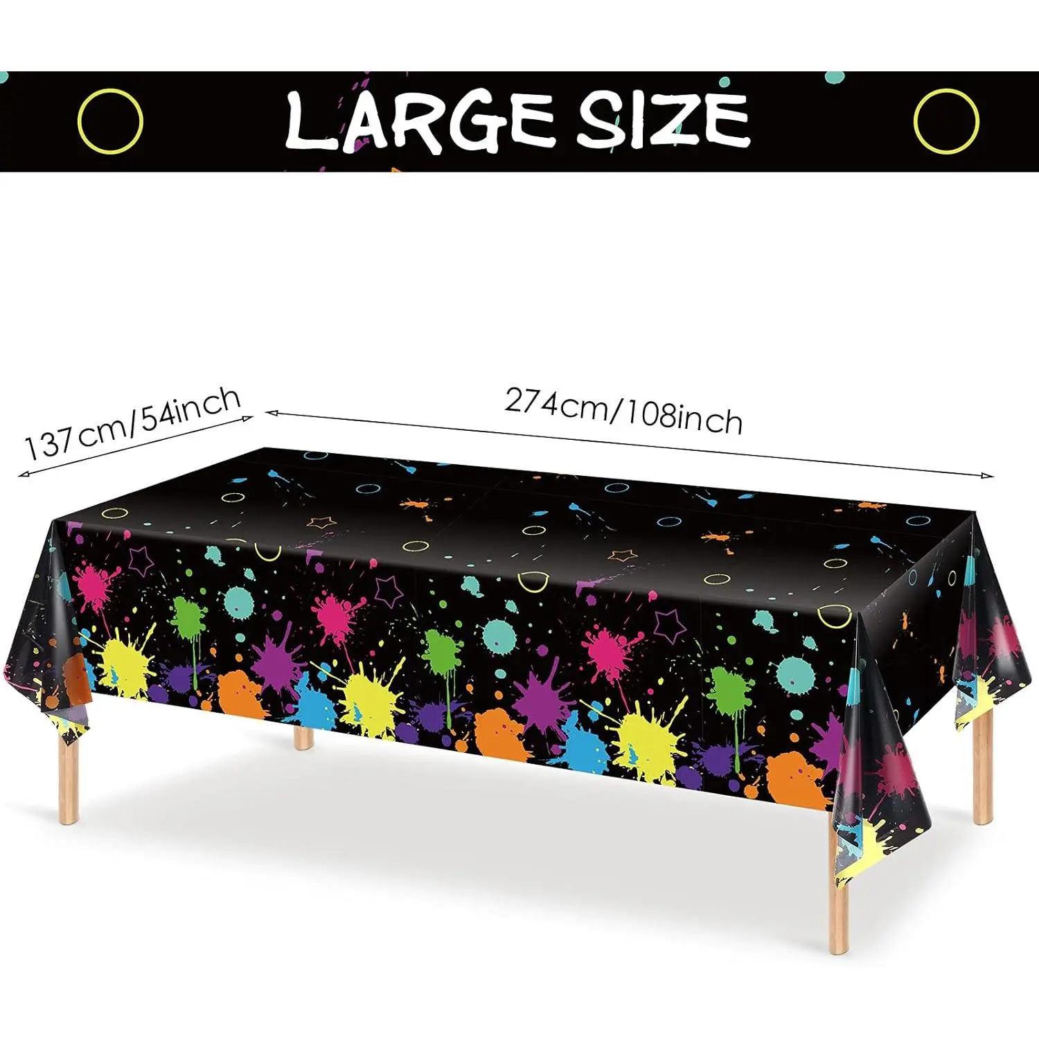 Glow Party Table Covers Neon Plastic Tablecloths 108 x 54 Inch Disposable Neon Glow Table Cloths for Black Light Birthday Party Supplies Decorations(3 Pieces)