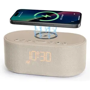 Sound Machine Alarm Clock for Bedrooms: Bluetooth 10W Stereo Sound Speaker with Wireless Charging White Noise Machine for Sleeping with 21 Soothing Sounds