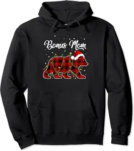 Red Plaid Bonus Mom Bear Matching Family Christmas Pajamas Pullover Hoodie - Dirkschm Shop 83B09L3ZRCH7