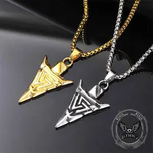 GTHIC Vintage Odin Triangle Rune Stainless Steel Arrow Pendant Fashion Accessories for Men and Women Daily Wear