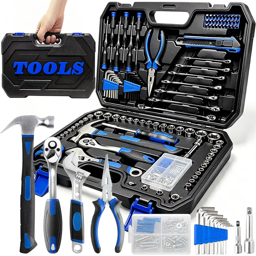 200-Piece Hand Tool Set, General Home and Auto Repair Kit | Assorted Tools with Portable Toolbox for Mechanical Repair, DIY, Home Maintenance