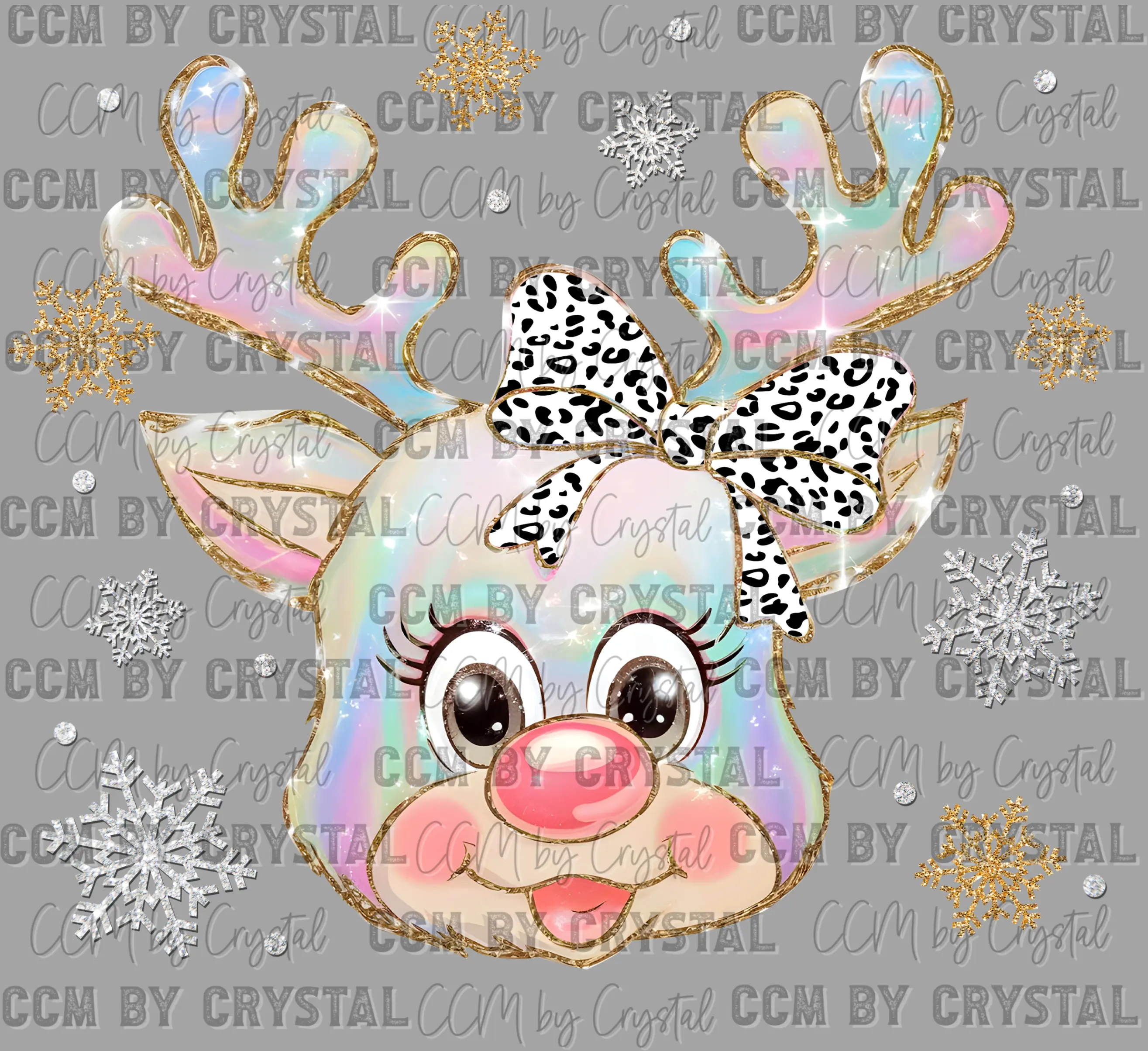 Colorful Reindeer Christmas Faux Glitter Ready to Press DTF Transfer for T-Shirts Ready to Press Sublimation CCMbyCrystal