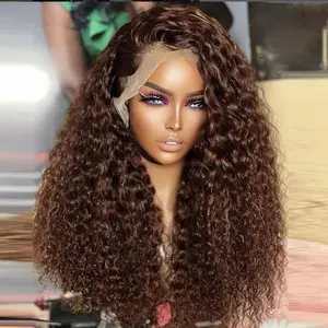 Chocolate Brown 13X4 13X6 Lace Front Wigs Brazilian Human Hair Wig Pre Plucked Deep Wave Lace Front Colored Human Hair Wig Hd Lace Frontal Wigs For Women 180 Density 30 32 Inch