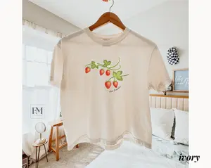 Strawberries Comfort Colors Boxy Tee Shirt Minimal Granola Girl Summer Girl Berry Summertime Fruit T-shirt For Her Cute Trendy Minimal