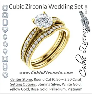 CZ Wedding Set, featuring The Brooklynn engagement ring (Customizable Round Cut with Cathedral Setting and Milgrained Pavé Band)