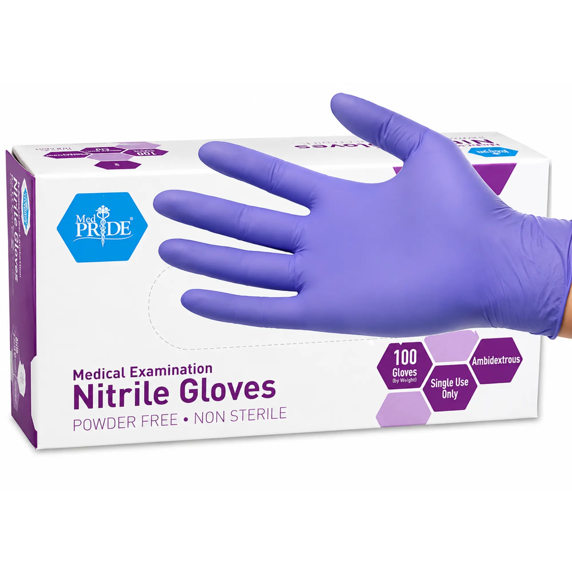 MedPride Powder-Free Nitrile Disposable Work Safety Exam Gloves, Large (Pack of 100)