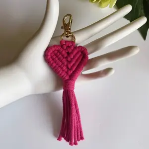 Bohemian Heart Shaped Keychain - Hot Pink Color, Cord Design, Keyring Attachment, Ideal for Everyday Use