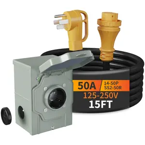 ETL Listed 50A 25FT Generator Cord & Power Inlet Box Kit, NEMA 14-50P to SS2-50R Twist-Lock, STW 6/3+8/1 AWG 125/250V, Pre-Drilled SS2-50P Inlet for Home, Outdoor, Pure Copper