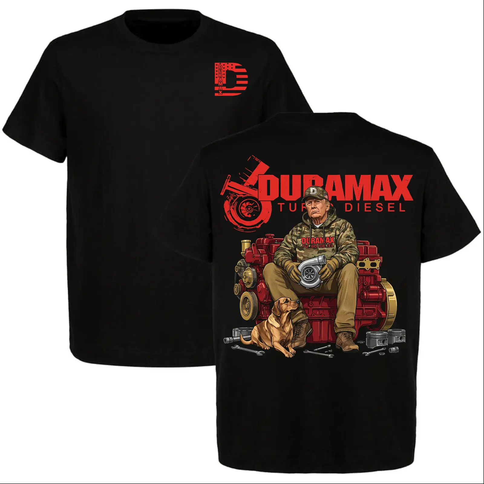 Funny Trump Duramax Turbo Diesel 2 Sided T-Shirt, Great for Diesel Truck Enthusiasts, Full Size, Full Color